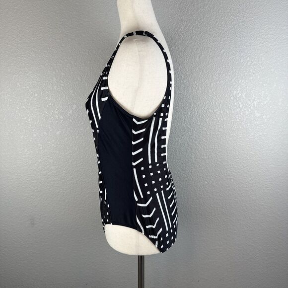 Madewell x Giejo Scoop Neck One Piece Swimsuit Size Large Black White Low Back - Picture 3 of 7